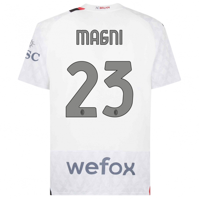 Uomo Maglia Vittorio Magni #23 Bianco Kit Gara Away 2023/24 Maglietta