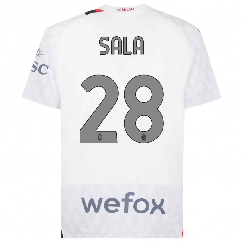 Uomo Maglia Emanuele Sala #28 Bianco Kit Gara Away 2023/24 Maglietta