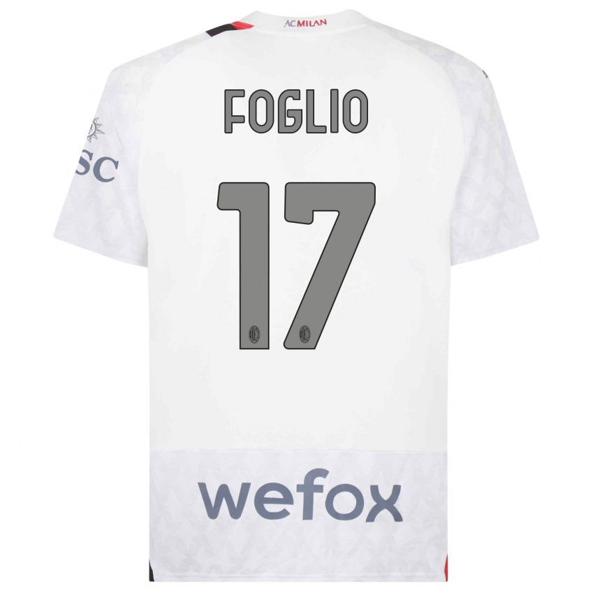 Uomo Maglia Christian Foglio #17 Bianco Kit Gara Away 2023/24 Maglietta
