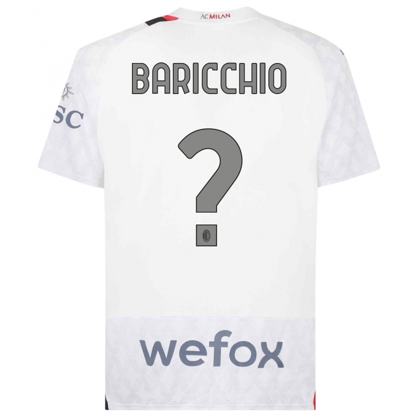 Uomo Maglia Luca Baricchio #0 Bianco Kit Gara Away 2023/24 Maglietta