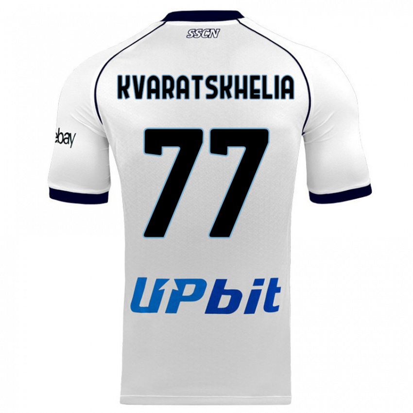 Uomo Maglia Khvicha Kvaratskhelia #77 Bianco Kit Gara Away 2023/24 Maglietta