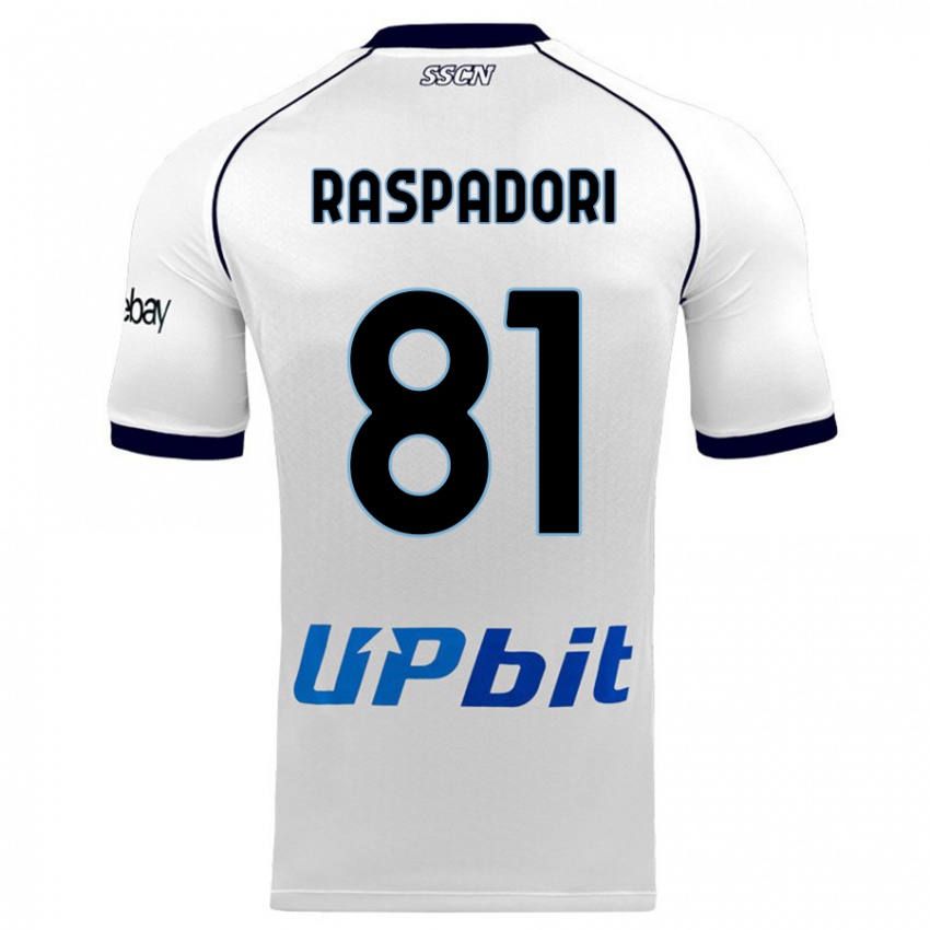 Uomo Maglia Giacomo Raspadori #81 Bianco Kit Gara Away 2023/24 Maglietta