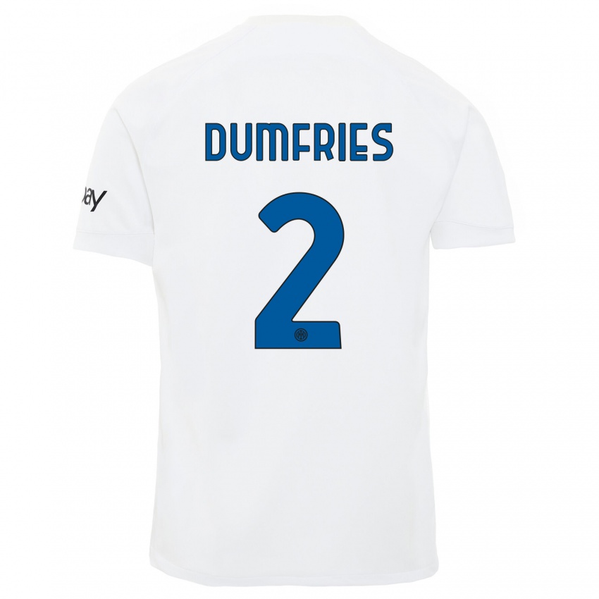 Uomo Maglia Denzel Dumfries #2 Bianco Kit Gara Away 2023/24 Maglietta