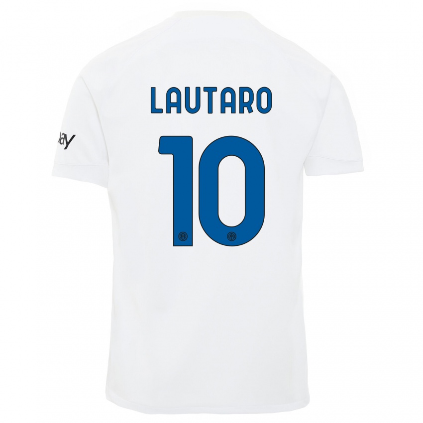 Uomo Maglia Lautaro Martinez #10 Bianco Kit Gara Away 2023/24 Maglietta