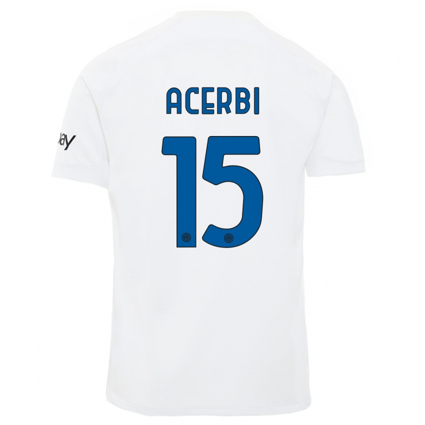 Uomo Maglia Francesco Acerbi #15 Bianco Kit Gara Away 2023/24 Maglietta