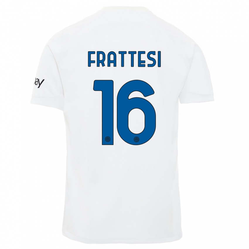 Uomo Maglia Davide Frattesi #16 Bianco Kit Gara Away 2023/24 Maglietta