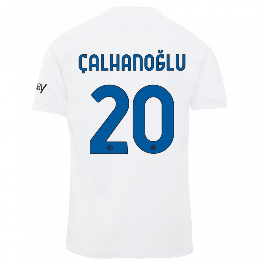 Uomo Maglia Hakan Calhanoglu #20 Bianco Kit Gara Away 2023/24 Maglietta