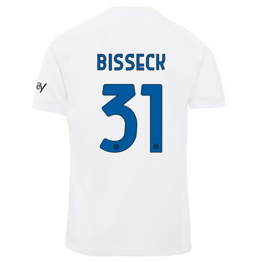 Uomo Maglia Yann Bisseck #31 Bianco Kit Gara Away 2023/24 Maglietta