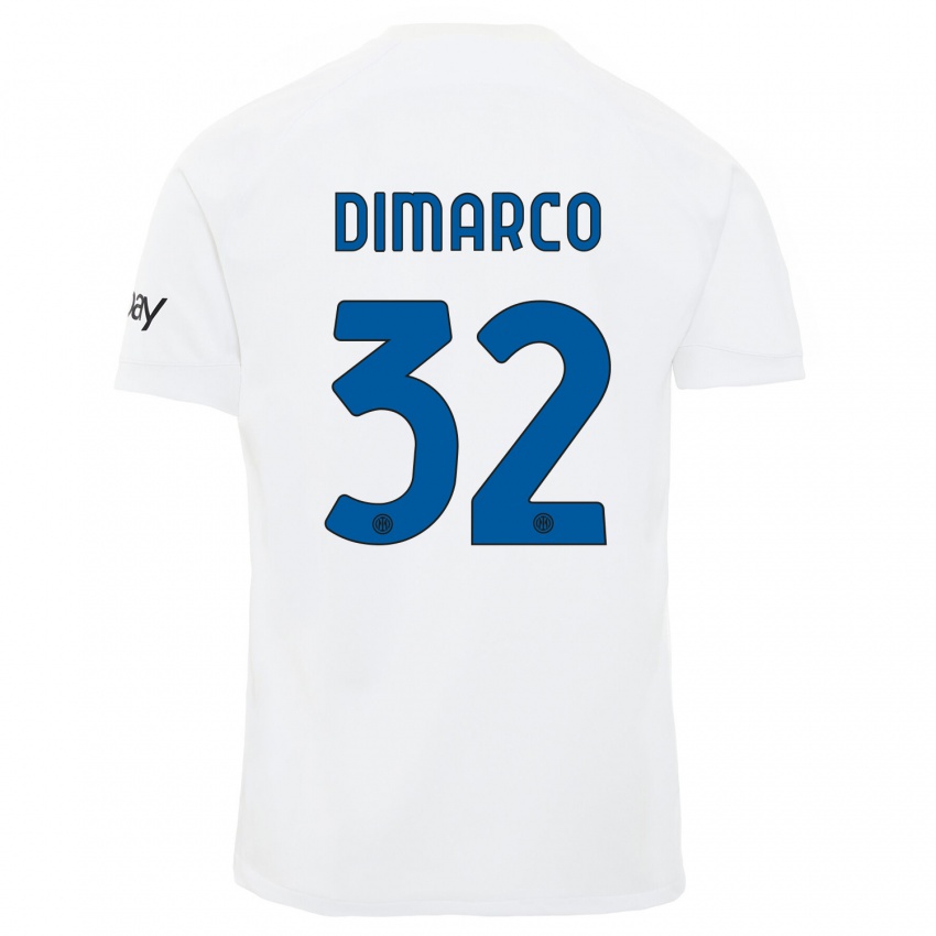 Uomo Maglia Federico Dimarco #32 Bianco Kit Gara Away 2023/24 Maglietta