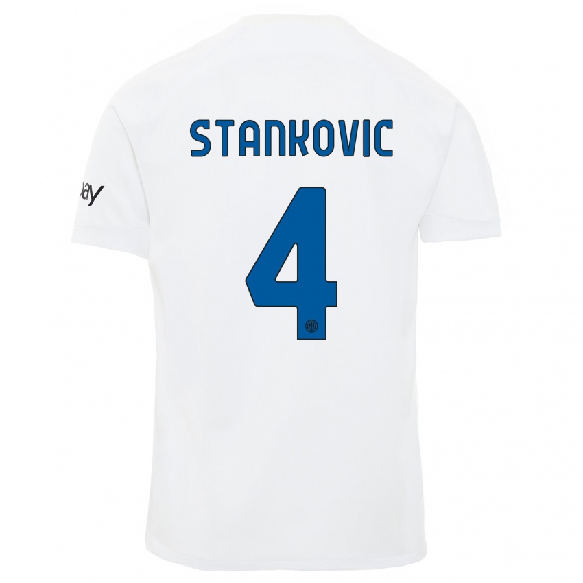 Uomo Maglia Aleksandar Stankovic #4 Bianco Kit Gara Away 2023/24 Maglietta