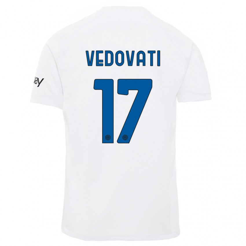 Uomo Maglia Gabriele Vedovati #17 Bianco Kit Gara Away 2023/24 Maglietta