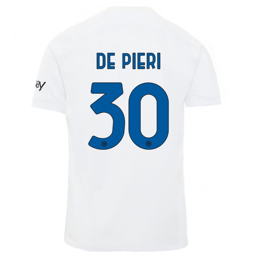 Uomo Maglia Giacomo De Pieri #30 Bianco Kit Gara Away 2023/24 Maglietta