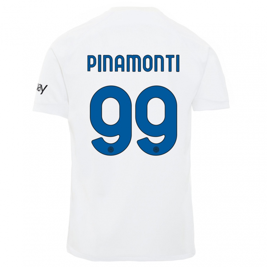 Uomo Maglia Andrea Pinamonti #99 Bianco Kit Gara Away 2023/24 Maglietta
