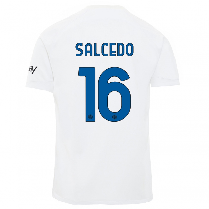 Uomo Maglia Eddie Salcedo #16 Bianco Kit Gara Away 2023/24 Maglietta