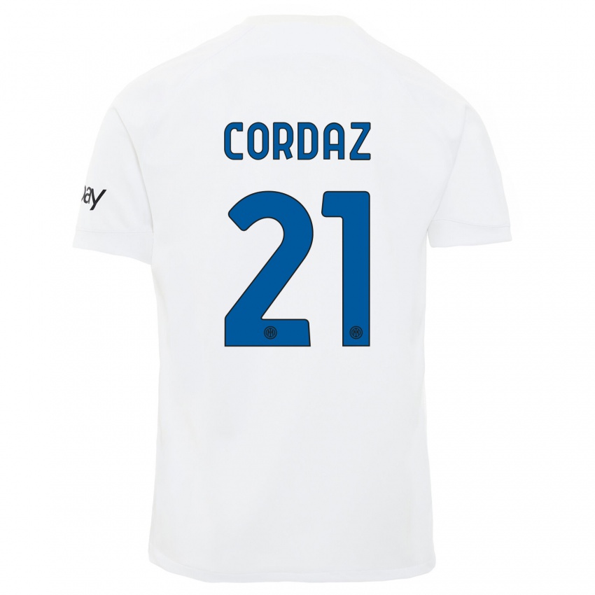 Uomo Maglia Alex Cordaz #21 Bianco Kit Gara Away 2023/24 Maglietta