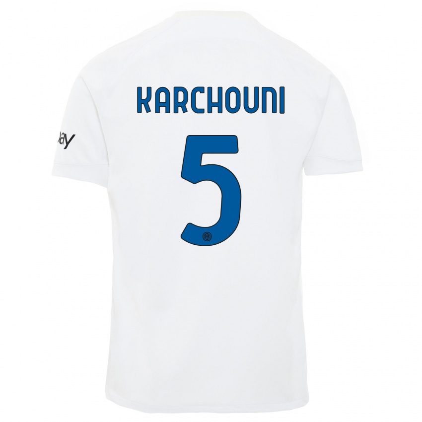 Uomo Maglia Ghoutia Karchouni #5 Bianco Kit Gara Away 2023/24 Maglietta
