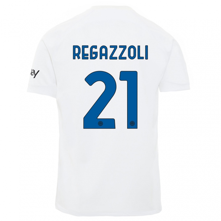 Uomo Maglia Alice Regazzoli #21 Bianco Kit Gara Away 2023/24 Maglietta