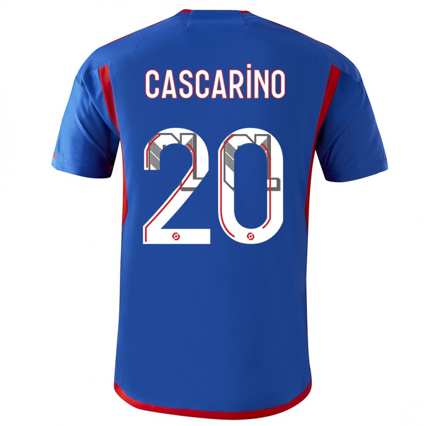 Uomo Maglia Delphine Cascarino #20 Blu Rosso Kit Gara Away 2023/24 Maglietta