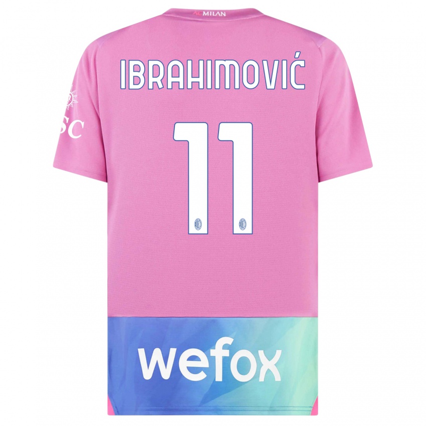 Uomo Maglia Zlatan Ibrahimovic #11 Rosa Viola Kit Gara Third 2023/24 Maglietta