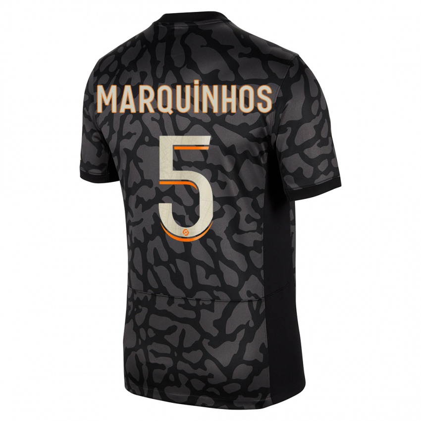 Uomo Maglia Marquinhos #5 Nero Kit Gara Third 2023/24 Maglietta