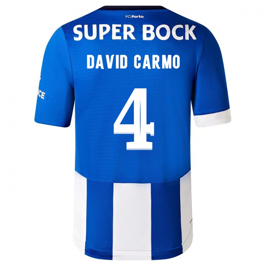 Donna Maglia David Carmo #4 Blu Bianco Kit Gara Home 2023/24 Maglietta