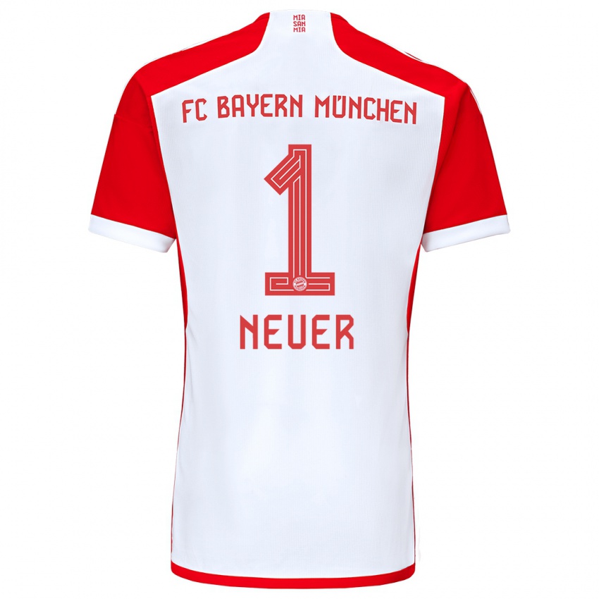 Donna Maglia Manuel Neuer #1 Rosso Bianco Kit Gara Home 2023/24 Maglietta
