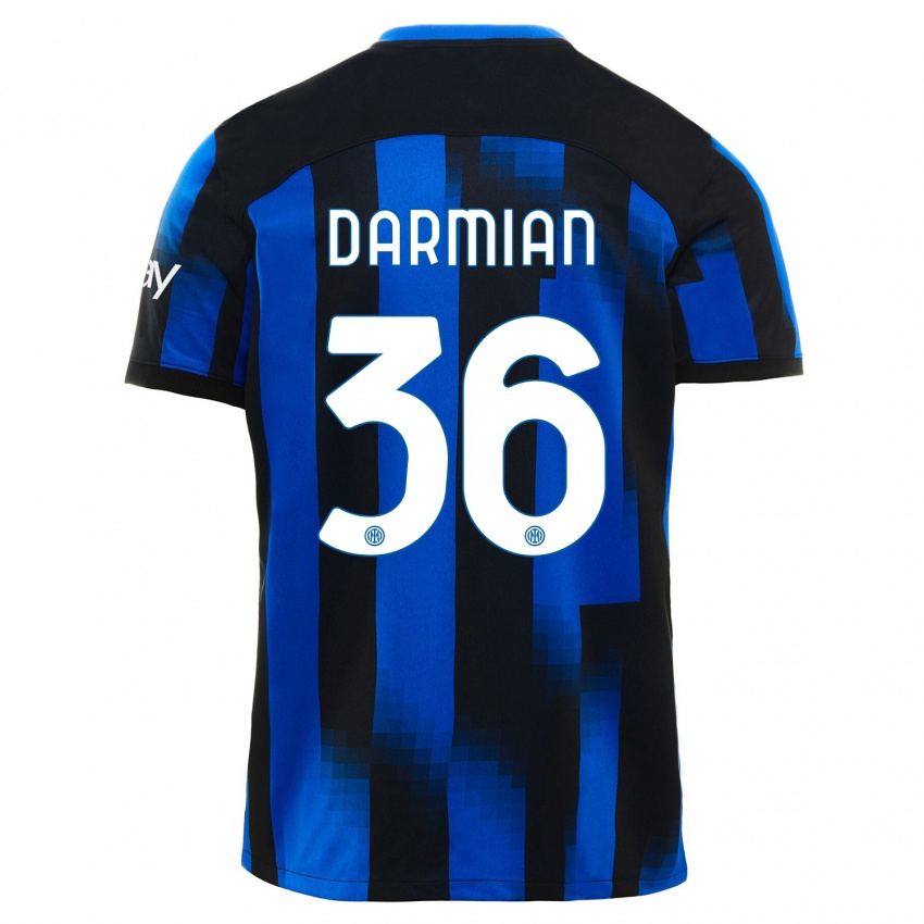 Donna Maglia Matteo Darmian #36 Nero Blu Kit Gara Home 2023/24 Maglietta