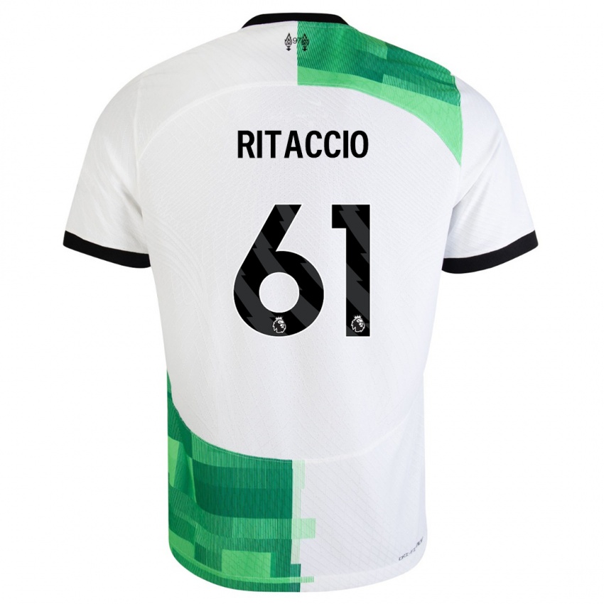 Donna Maglia Matteo Ritaccio #61 Bianco Verde Kit Gara Away 2023/24 Maglietta