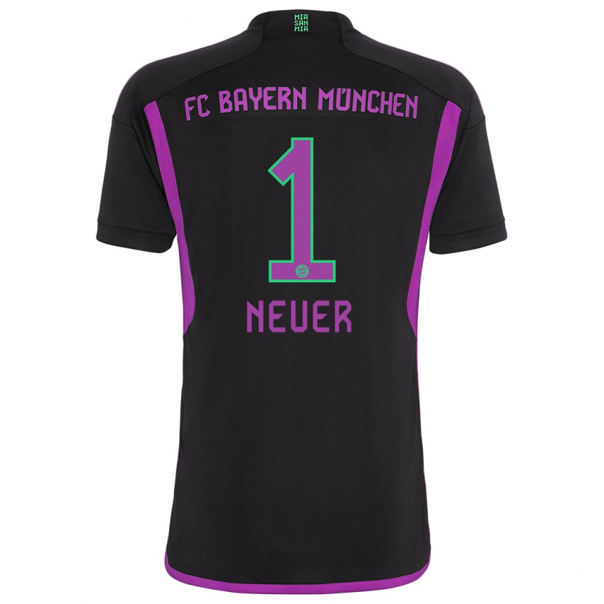 Donna Maglia Manuel Neuer #1 Nero Kit Gara Away 2023/24 Maglietta