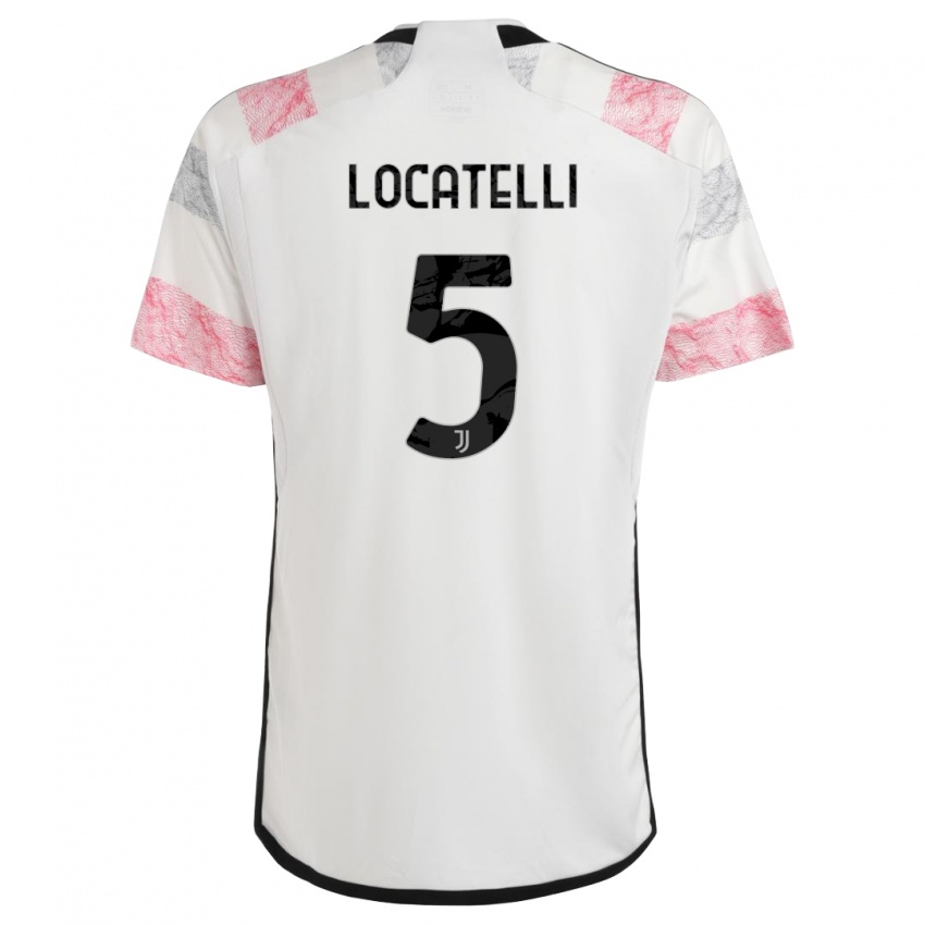 Donna Maglia Manuel Locatelli #5 Bianco Rosa Kit Gara Away 2023/24 Maglietta