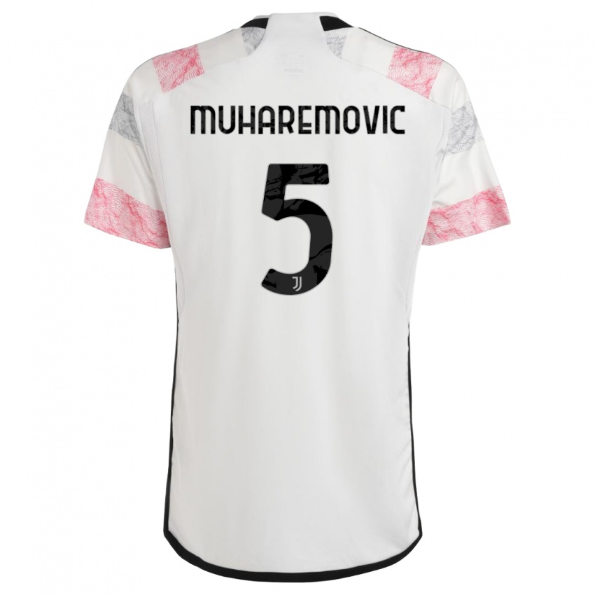 Donna Maglia Tarik Muharemovic #5 Bianco Rosa Kit Gara Away 2023/24 Maglietta