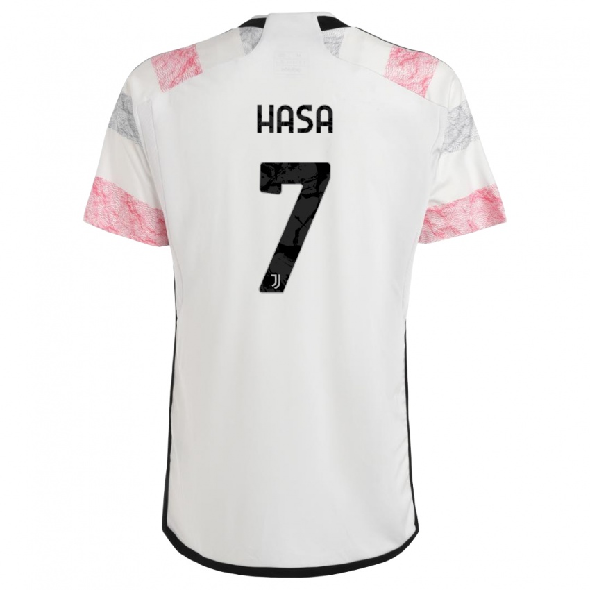 Donna Maglia Luis Hasa #7 Bianco Rosa Kit Gara Away 2023/24 Maglietta