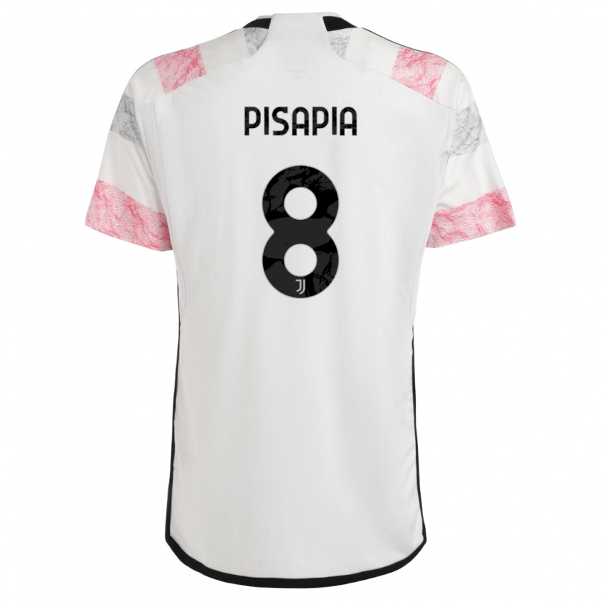 Donna Maglia Luciano Pisapia #8 Bianco Rosa Kit Gara Away 2023/24 Maglietta