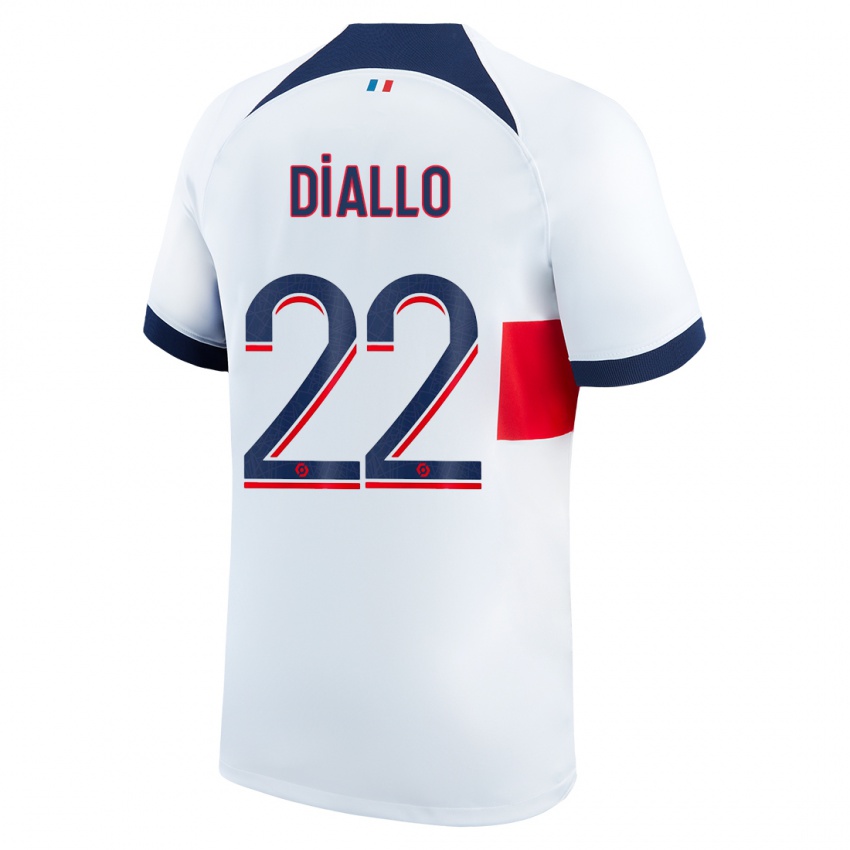 Donna Maglia Abdou Diallo #22 Bianco Kit Gara Away 2023/24 Maglietta