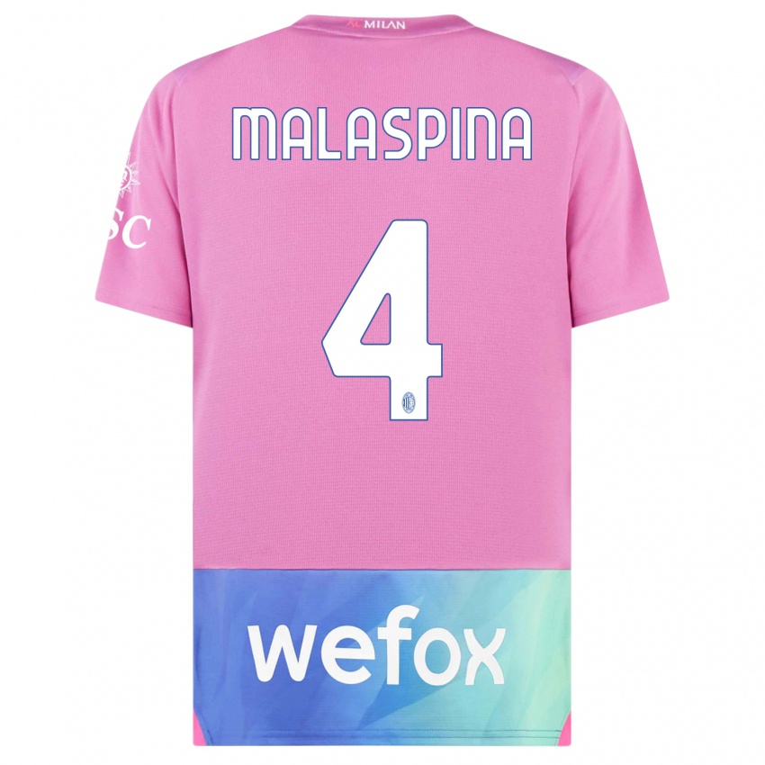 Donna Maglia Mattia Malaspina #4 Rosa Viola Kit Gara Third 2023/24 Maglietta